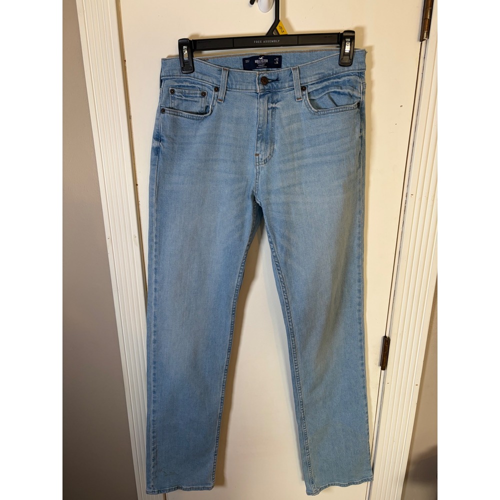 Hollister Epic Flex Straight Leg Jeans Mens 32x36 Light Wash Blue Stretch Denim